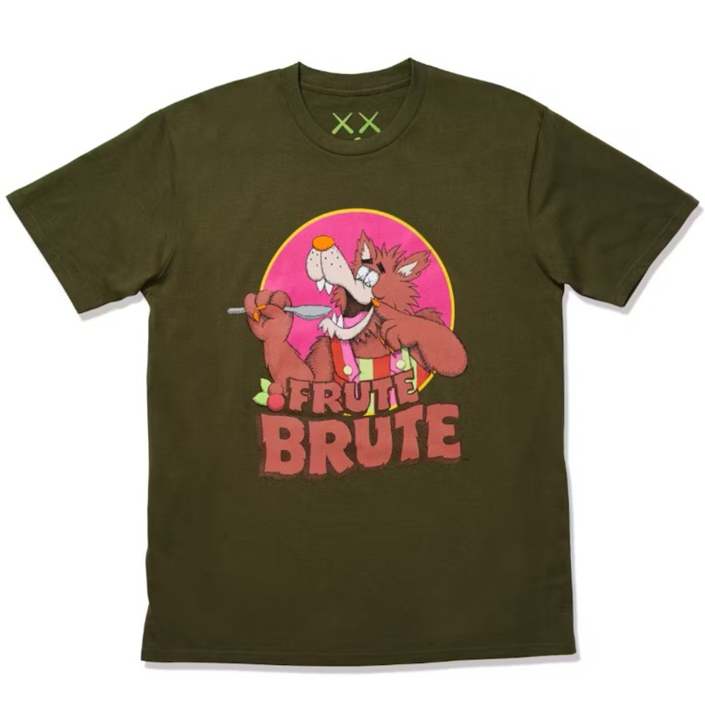 NWT 2022 KAWS x MONSTERS FRUTE BRUTE OLIVE T-SHIRT SIZE MENS LARGE SEALED RARE